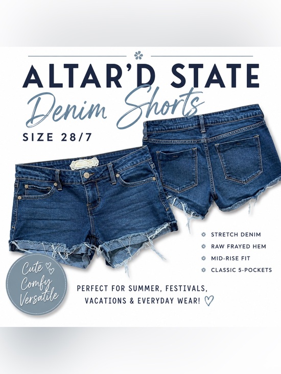Altar'd State Pants - Altar’d State Denim Cutoff Jean Shorts Size 28/7 Blue Distressed Raw Hem Stretch